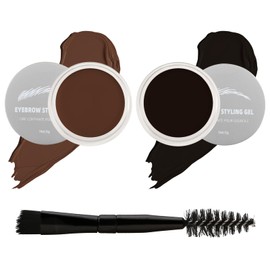 AFGHOUZ Cream Eyebrow, Brow Powder and Eyeliner Gel, Eye Brow Pomade Waterproof Highly Pigmented, Filler Thicker Brows, With Dual Head Brush 2Pcs