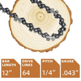 4 Pack 12 Inch Chainsaw Chain 1/4"LP Pitch .043" Gauge 64 Drive Links, Replacement Pole Saw Chain 12-inch Chainsaw Chains Fits for Stihl MSA120 C-B MSA140 C-B and More