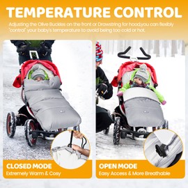 Ivywind Footmuff for Pushchair Universal,Winter Pram Footmuff for Baby with Drawstring Hood,Waterproof Cosy Toes for Pram with Zip,Easy Access,Washable and Detachable,Warm Pongee Fabric,Light Grey