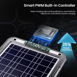 POWOXI 12V 12W Solar Car Battery Trickle Charger Maintainer with Smart PWM Controller