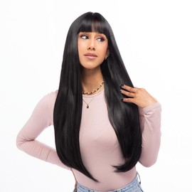 26-Inch Jet Black Straight Synthetic Wig | 【Heat Resistant】【Cap Included】 |  @28