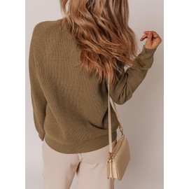 Dokotoo Womens Cardigan Sweaters Casual Round Neck Long Sleeve Solid Button Down Cardigans Coats with Pockets Cute Basic Cable Knit Open Front Fall Fashion Clothes Ladies Jumper Tops M Brown