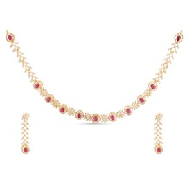 TARINIKA Yellow Gold Uri Delicate CZ Short Necklace with Floral Design - Indian Jewelry Set for Women | Perfect for Casual Occasions | Indian Jewelry Sets for Women | 1 Year Warranty*
