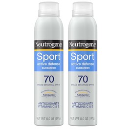 Neutrogena Sport Active Defense SPF 70 - Protector solar en aerosol, aerosol protector solar resistente al sudor y al agua, con protección de amplio e