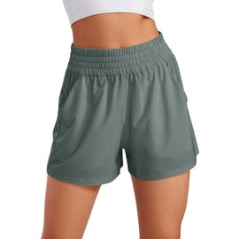 CRZ YOGA Womens Shorts Casual High Waisted Linerless for Lounge Athletic Golf with Pockets Weightless Grey Sage Medium