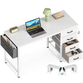 Casaottima 40-Inch Small Desk with 4 Fabric Drawers, Compact Study Desk for Students and Kids, Space-Saving Work Table for Bedroom or Small Spaces, White