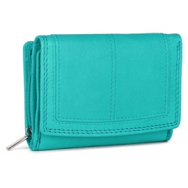 J. Wilson London Ladies RFID Protection Real Leather Purse Card Women Wallet Zip Coin Pocket (Turquoise)