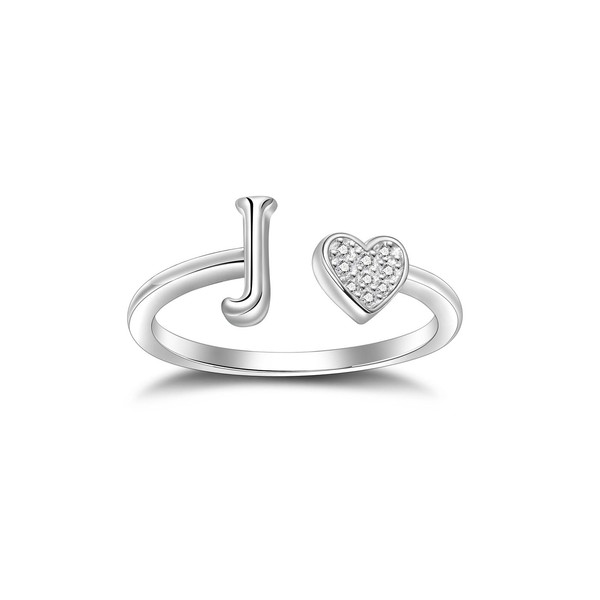 SILBERTALE 925 Sterling Silver Heart Ring with Letters Adjustable Size