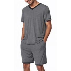 FEOYA Men's Pyjamas Set Short Sleeves Loungewear Nightwear Summer Sleepwear Loose Soft L Grey