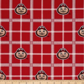 Fabrique Innovations Collegiate Cotton Flannel Ohio State University Plaid Fabric by The Yard, Poppy