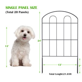 20 Pack Decorative Garden Fence Outdoor - 24in H x 22ft L Rust-Proof Coated Wrought-Iron Panels, Foldable Landscape Border for Patio Flower Beds, Animal Barrier & Yard Decor