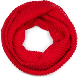 styleBREAKER Unisex Knitted Loop Scarf Plain with Wave Pattern, Warm Winter Knitted Scarf, Tube Scarf 01018169, red