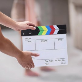 Wooden Movie Film Clap Board, Dry-Erase Film Clapboard with 4 Erasable Markers, 11.8 x 10.6 Inches Large Size Movie Director's Slate Board, Photography Video Scene Clapper Board, Film Props Home Decor