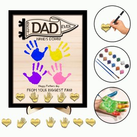 Best Dad Ever Hands Down Sign, Father's Day Wooden Plaque DIY Family Handprint Engraved Wooden Frame Birthday Gifts for Dad Papa Grandpa From Son Daughter Wife (Best Dad Ever Hands Down)