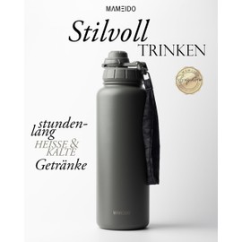 MAMEIDO Thermos Flask with Straw, 1.2 L, Leak-Proof Drinking Bottle, Stainless Steel Insulated, Water Bottle BPA-Free with Carry Strap, Water Bottle Sport (Vintage Vogue, 1200 ml)