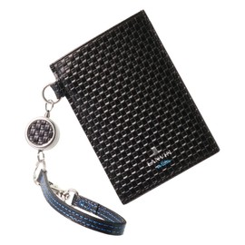 Lanvin On Blue 345164 Espace Men's Genuine Leather Cowhide Pass Case, With Reel, 01: Black