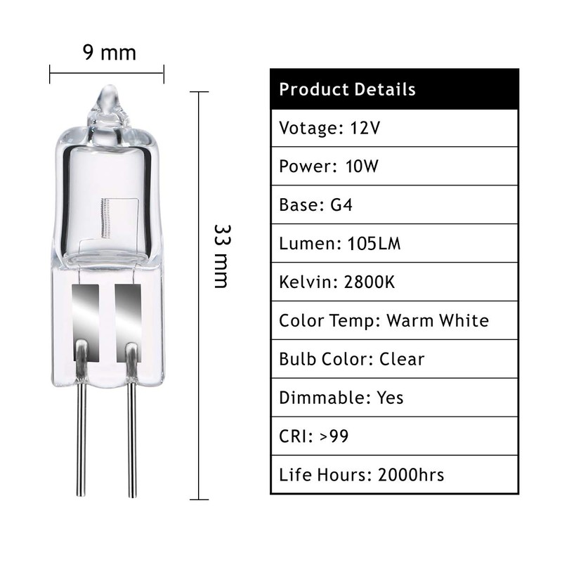 G4 Halogen Bulbs 20W 12V Dimmable Bi-Pin Base Clear Capsule
