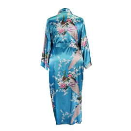 Applesauce 838 - Plus Size Peacock Japanese Women Kimono Sleep Robe, US Size 1X 2X 3X (Turquoise)