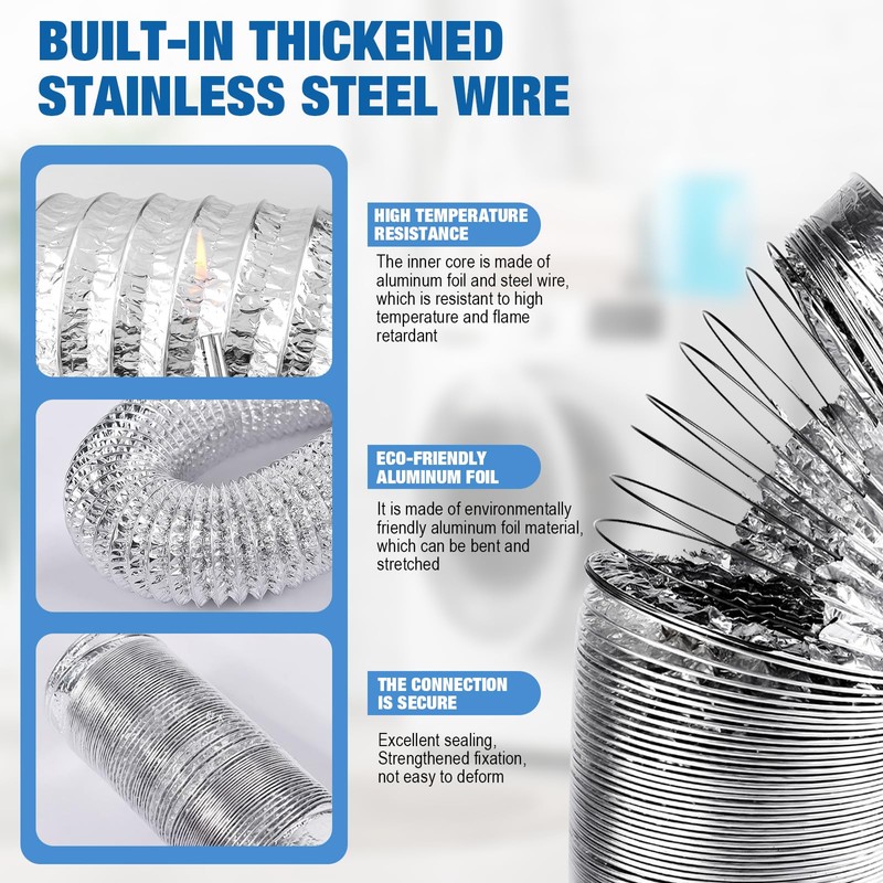 4 Inch Silver Dryer Vent Hose for Tight Space Includes
