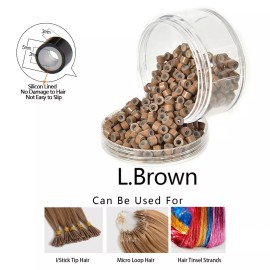 G4 Vision 5mm Micro Silicone Lined Nano Link Rings Crimp Beads Hair Extensions Invisible - Light Brown