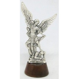 GTBITALY 40.049.30 007 St. Michael Archangel Statue on Wooden Base with Lettering