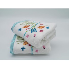 Lex's Linens Floral & Butterfly Embroidered Towels (Pack of 2 Hand Towels)