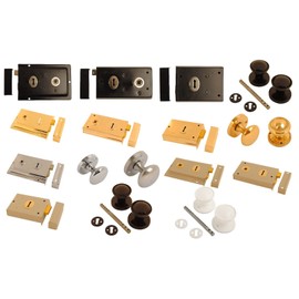 Rim Door Locks & Knobs with Sashlock/Dead Lock Brass/Chrome/Satin/Plastic Sets (Victorian Chrome Knobs)