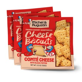 Michel et Augustin Gourmet Crackers, Comté Cheese Biscuits with Black Pepper, Savory Party Crackers, French Snacks, 3-Pack, 3.5 oz. Bags