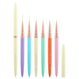 6Pcs Colorful Nail Art Liner Brushes Set, Detail Painting Design Fine Lines Drawing With Cap Metal Handle Home DIY Salon Manicure Tool Women Gifts, 5/7/9/11/15/18mm