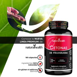 Natural Health. Cetonas de Frambuesa. Frasco con 120 Cápsulas 500mg. Ingredientes naturales.