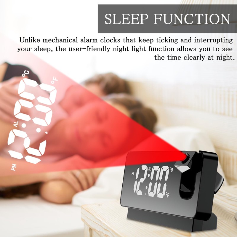 TNSLAND Projection Alarm Clock, Alarm Clock, Radio Alarm Clock with