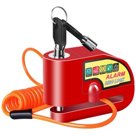 Motorcycle Alarm Disc Brake Lock, Motorcycle Locks Anti Theft Security Wheel Disc Lock Waterproof 110dB Alarm Sound with 5ft Reminder Cable Keys and Carry Pouch for Motorbike Bike Scooter