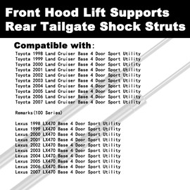 Hood and Tailgate Rear Hatch Lift Supports Shock Struts Replacement for Landcruiser 100 Series LX470 1998 1999 2000 2001 2002 2003 2004 2005 2006 2007 4-PC Set Replace 53450-69025