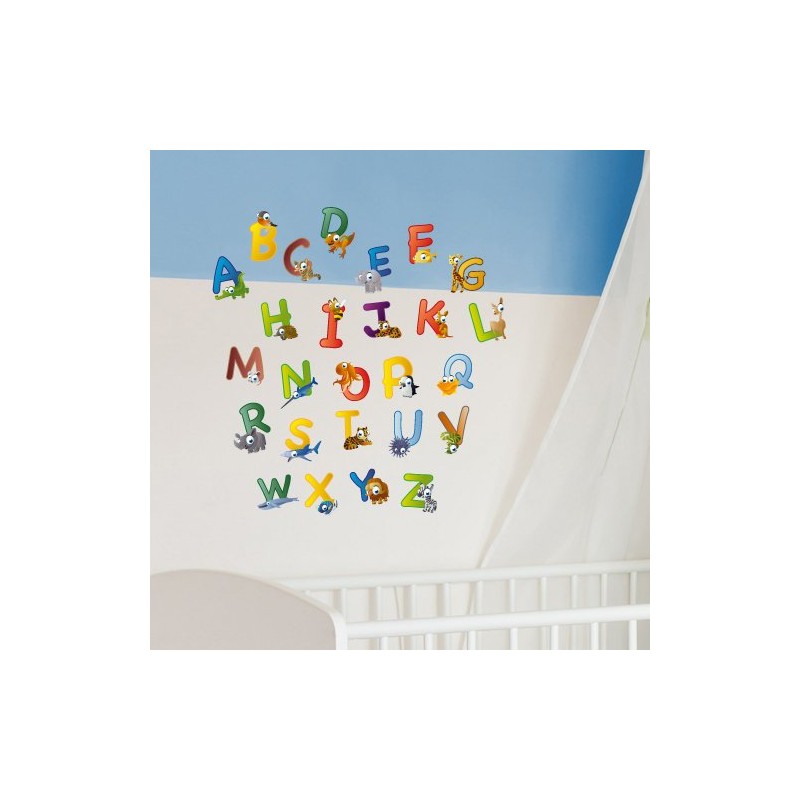 Wandkings Animal ABC English Alphabet Wall Sticker Set, 26 Stickers,