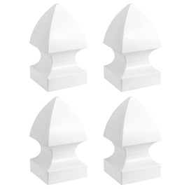 QWORK 4 Pack 5" Vinyl Fence Post Cap in Gothic Style - Outdoor Post Cover for 5" x 5" Vinyl Decks, Patios, Porches, Mailbox Posts, White