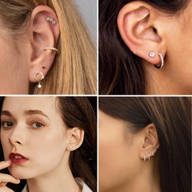 6 Pairs Sterling Silver Earrings for Women, Hypoallergenic Silver Stud Earrings and Hoop Earrings Set with Cubic Zirconia | Small Cartilage Huggie Earrings for Ladies Teens Girls Kids Jewellery Gifts
