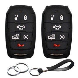 INFIPAR 2pcs Compatible with RAM 1500 6 Buttons Black Key Fob Cover Case Key Chain Protector Keyless Remote fit RAM 1500 Truck Pickup Only for Push Button Start