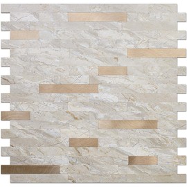 DICOFUN 10 Sheets Marble Look Peel and Stick Backsplash Wall Tile, PVC Kitchen Backsplash Peel and Stick in Light Brown, 9.4 sq.ft
