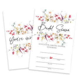 Yijiaqin Floral Bridal Shower Invitations, Set Of 25 Watercolor Floral Bridal Shower Invites With Envelopes For Newlyweds, Bride-To-Be, Wedding Reception, Engagement Party Supplies & Decorations - 08