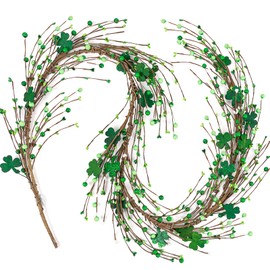 St Patricks Day Shamrock Garland Decorations with Berries Green Clover Decor for Mantel Table Fireplace Door