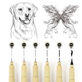 GETHPEN Micro Fineliner Set, 6 Pack Black Micro Fine Point Drawing Waterproof Archival Ink Multiliner Pens for Artist Illustration, Sketching, Technical Drawing, Anime, Manga