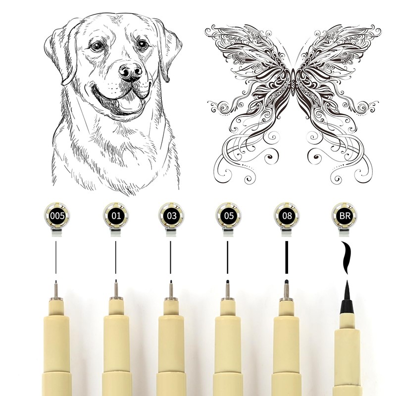 GETHPEN Micro Fineliner Set, 6 Pack Black Micro Fine Point