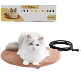 PetTemp Pet Heating Pad for Cats Dogs Indoor & Sheltered Outdoor Waterproof Heated Cat Bed Heated Dog Bed Chew Resistant Cord Constant Temperature Brown Round 16 Inch