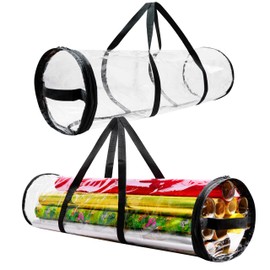 DECO EXPRESS Christmas Wrapping Paper Storage Bag Zipped Gift Wrap Bag with Handles Waterproof Tidy Storage Solution Organiser (Clear 79 cm)