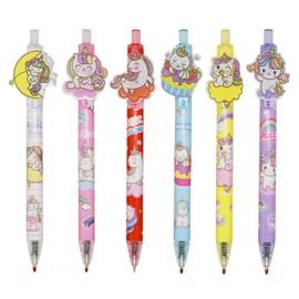 Lopenle 12 PCS Adorable Unicorn Pens Retractable gel Pen Novelty Animal Pens Roller ball Black Ink For School Supplies Office Party Birthday.