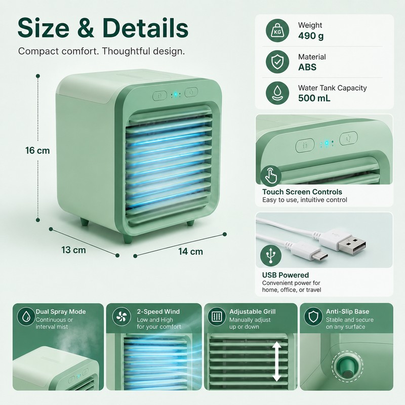 Portable Mist Cooling Fan for Desk – USB Rechargeable Mini