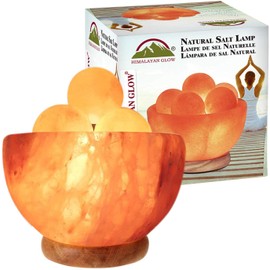 Himalayan Glow Pink Salt Lamp with 5 Stone Massage Balls, Night Light, Wooden Base | 6-8 Lbs