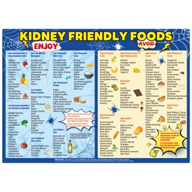 SAVITA Kidney Friendly Food List Chart Fridge Magnet, 14x10 Inch Spider Theme Refrigerator Magnetic Nutrition Guide Poster Low Potassium Grocery & Shopping List for Beginner Renal Awareness Diet Plan