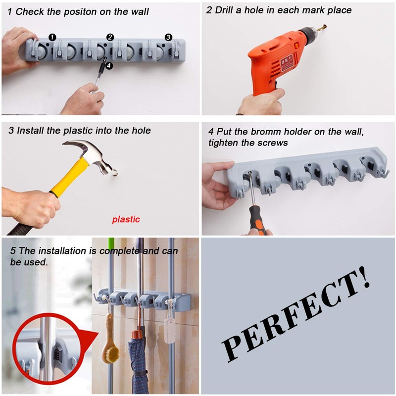 HYRIXDIRECT Broom Hanger Wall Mount Broom and Mop Organizer Wall
