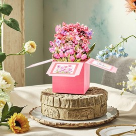 AimtoHome 3D Pop Up Tulip Flower Card, Pink Floral Design, 7.08 x 3.38 inches, with Envelope and Notecard